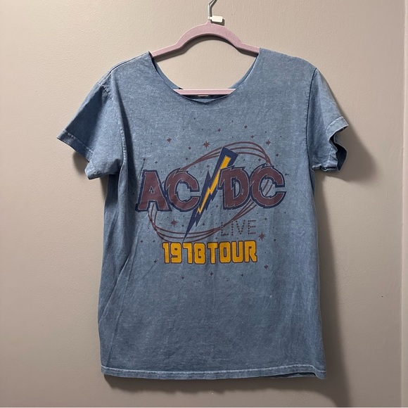 AC/DC | Tops | Ac Dc Tee Shirt Blue Acid Wash Raw Neck Hemline | Poshmark